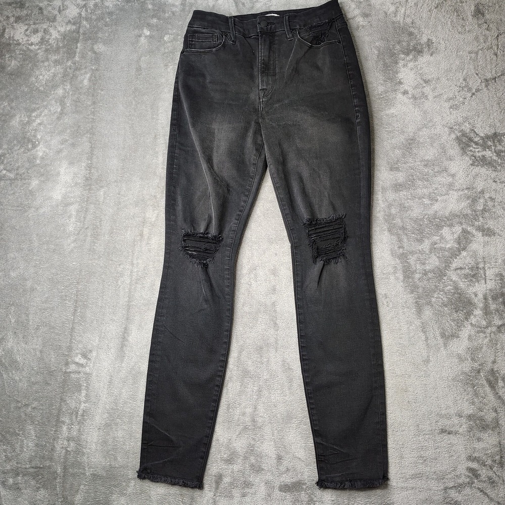 Good American‎ Jeans Womens 28 Fit 27x30 Black Good Waist High Rise Frayed Dark